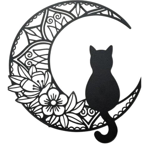 Elegante decorazione da parete con sagoma di gatto lunare in lamiera stagnata