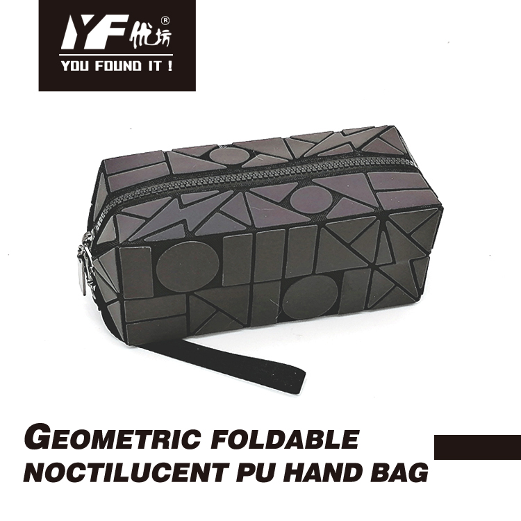 Bolso de maquillaje de cuero PU luminoso de diseño geométrico