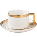 Taza de café de porcelana de lujo Taza de té de cerámica Taza de café y platillo Cappucinno Latte Copa con borde de oro