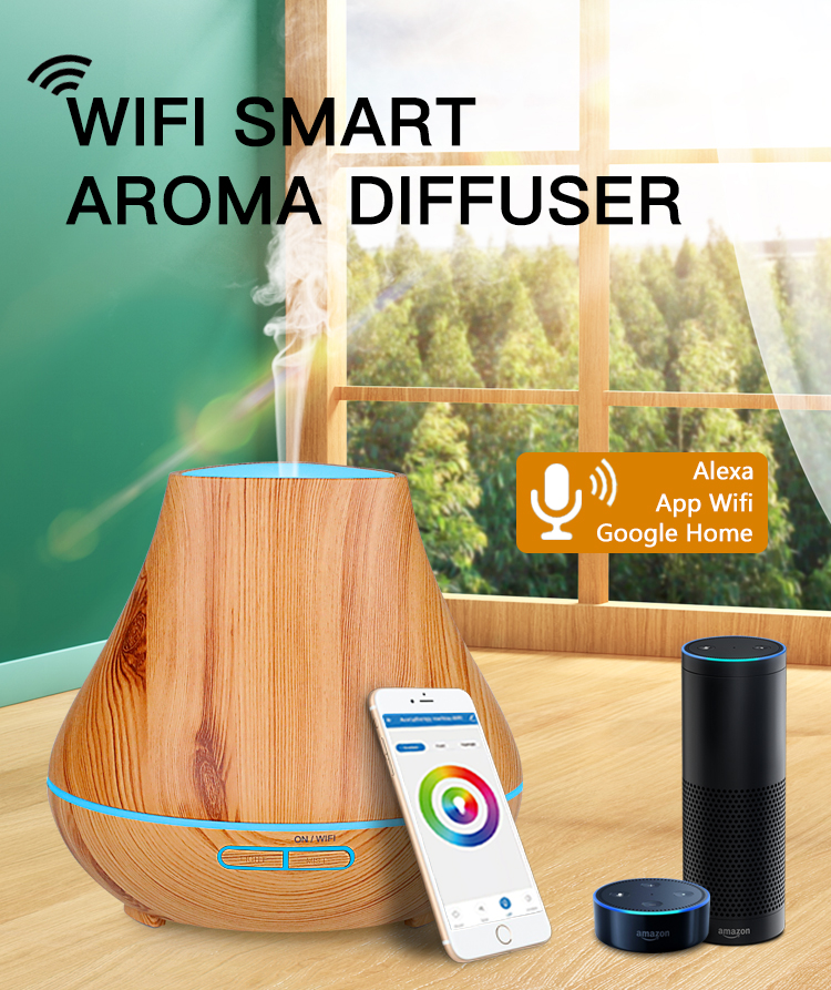 400ml Ultrasonic Wood Grain Wifi Volcanic Crater Aroma Essential Oil Diffuser 9