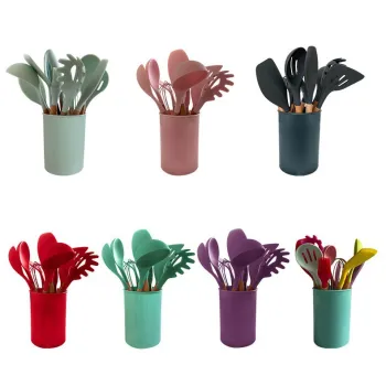 12-Piece Silicone Kitchenware Set with Wooden Handles: Durable and Stylish Utensils for Your Cooking Needs