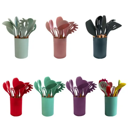 12-Piece Silicone Kitchenware Set with Wooden Handles: Durable and Stylish Utensils for Your Cooking Needs