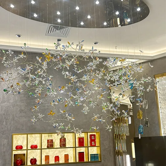 Modern Luxury Spiral Staircase with Crystal Flower Chandelier for Hotel Wedding Decor