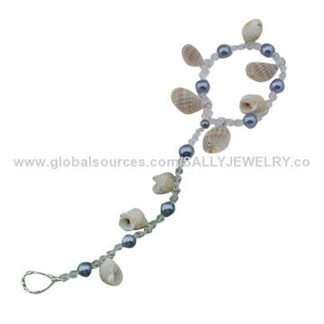Fashion Imitation Anklets with Shell, Made of Plastic Beads, Shell and Imitation Pearls