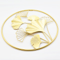 Golden round frame leaf metal art wall decoration