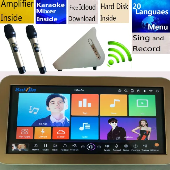 karaoke Player Jukebox Machine+Amplifier Mixer+2Wreless Karaoke Microphones +15.6"touch screen HMDI1080P KTV/MTV