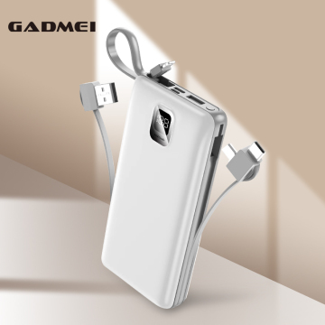 Factory Price Slim Battery Portable Charger with 10,000mAh Capacity, Built-in Cable, and Custom Logo Option