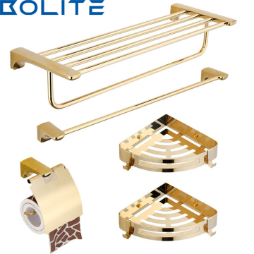 Deluxe Brushed Gold Stainless Steel Bathroom Accessory Set - Wall Mounted
