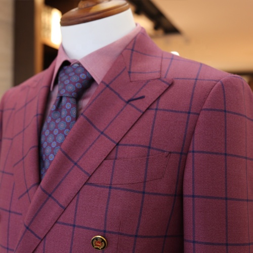 Red Plaid Check Fancy Lapel Woolen Tuxedo Suit