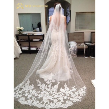 Free Shipping Real Photos 3M White/Ivory Cathedral Length Lace Edge Wedding Bridal Veil With Comb Wedding Accessories MD3078