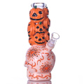 Calabaza dibujada a mano y colorido vaso de precipitados de vidrio de cráneo, linda calabaza de Halloween, tubería de agua de vidrio de borosilicato con tazón de 14 mm