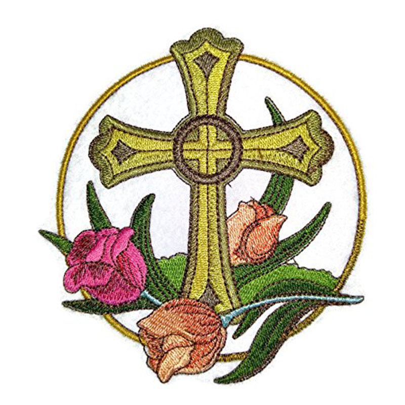 Cross And Tulip Embroidery Patch