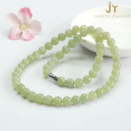Minimalist Green Hetian Jade Beaded Necklace for Women - Real Stone Jewelry