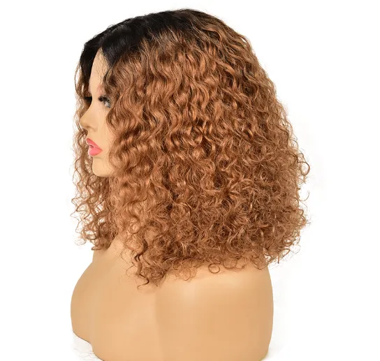 cheap Ombre Honey Blonde Short Human Hair Wigs 1b/30 Brazilian Curly Lace Front Wigs Water Wave Bob Wigs For Black Women