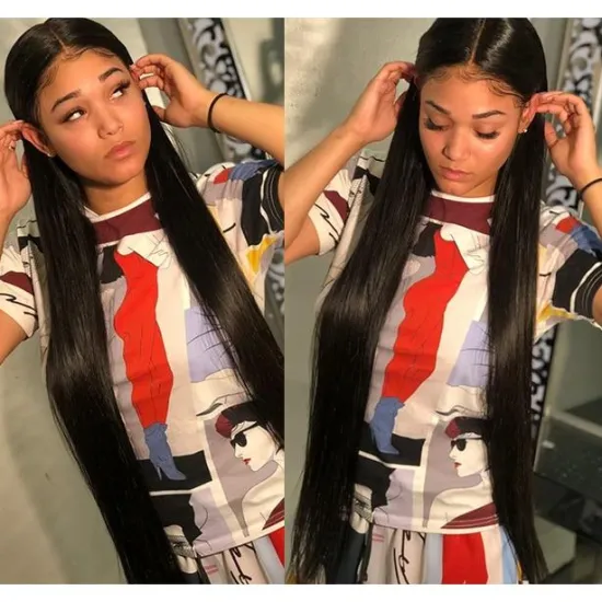 Wholesale Virgin Hair Vendors 100% Brazilian Human Hair Wig Long Black Straight Hair Wig Cheap Lace Frontal 13x4 Wig