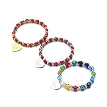Iywu Aceon Stainless Steel Elastic Handmade Evil Eye Charm Bracelet