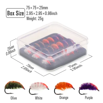 24pcs/Box Scud Bug Worm Nymphs Flies Shrimp Fishing Lures for Trout and Carp