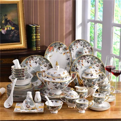 Equator Jungle Series 58Pcs Western Ceramic Bone China Tableware Set