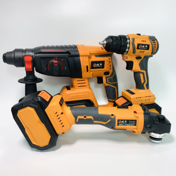 Yellow C05 3-Piece Power Tools Combo: Lithium Brushless Electric Hammer, Angle Grinder, Cordless Drill & Screwdriver Set