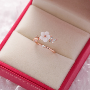Sweet Flower Leaf Butterfly Crystal Zircon Adjustable Ring - Perfect Wedding Engagement Jewelry Gift
