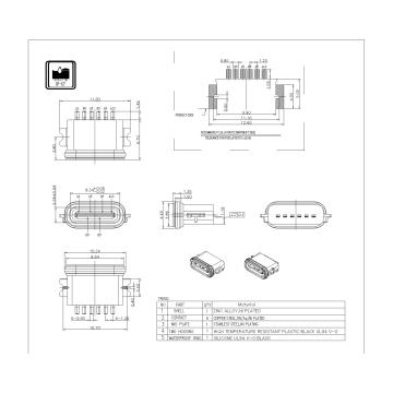 Type-C 6P Waterproof 90° SMT Offset Type