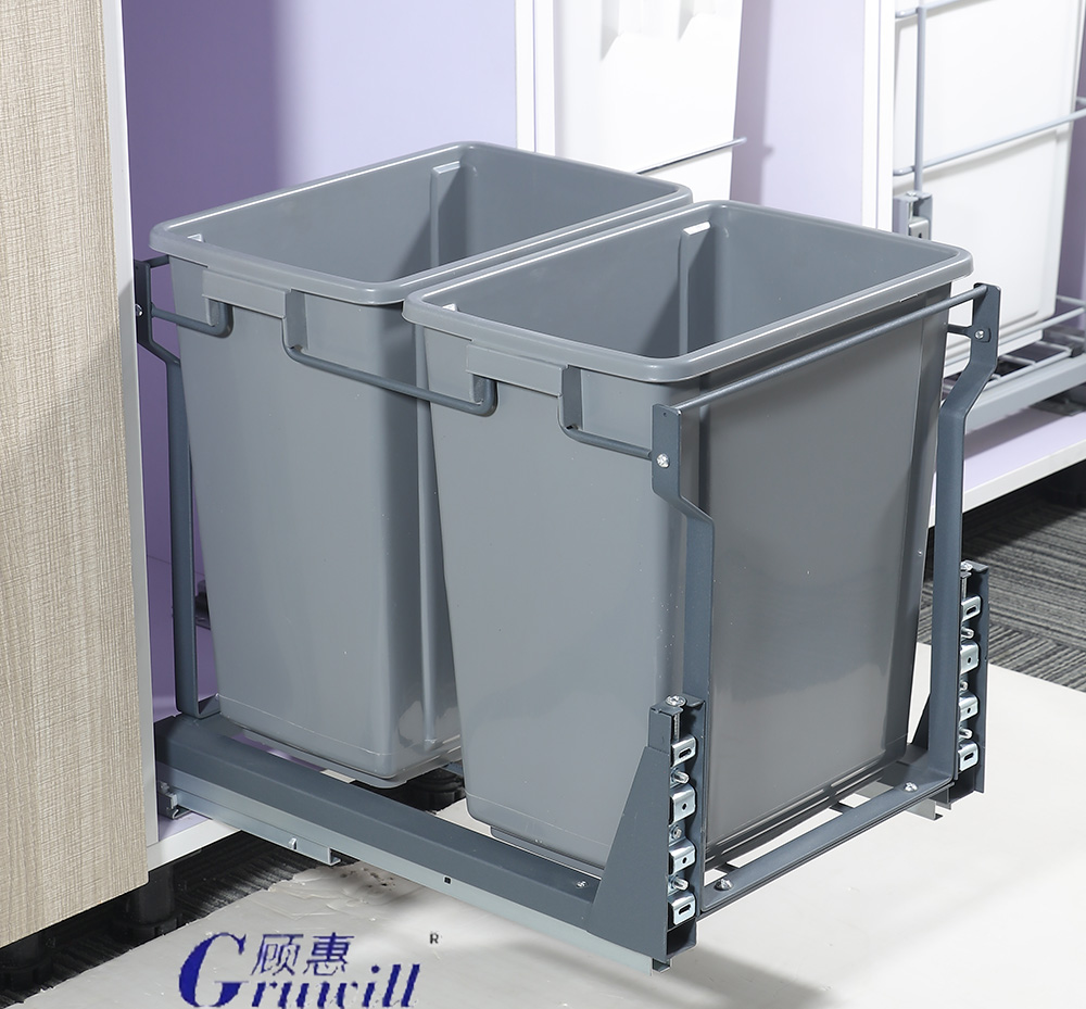 Kitchen removable damping rail trash can