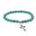 Natural Turquoise Chakra Gemstone 8MM Round Beads Charms Bracelet with Cross Alloy