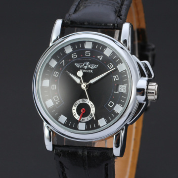 winner mininalist men watch with sub-dial design leather band