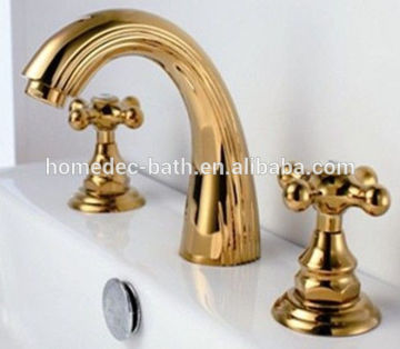 widespread Deck mounted Gold Brass Basin faucet