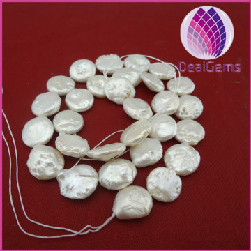 Pearl,Baroque, cultured freshwater ,white, 12-13mm flat round, Mohs hardness 2-1/2 to 4. Sold per pkg of (10) 16-inch strands