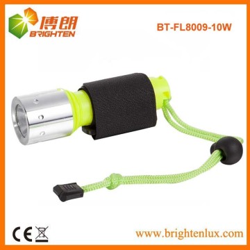 공장 공급 고전력 ABS 물 충전식 10W 크리 XML T6 LED 다이빙 손전등 1*18650 배터리