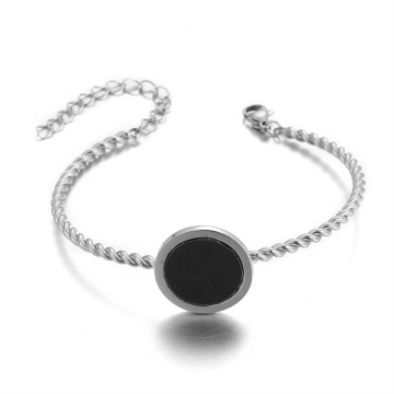 Yiwu Aceon Velle Stainless Steel Double Wire Twist Rope Wire Open Cuff Clasp Adjustable Round Bezel Leather Insert Disc Bracelet