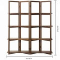 Wood 4-Panel Room Divider 4 Tier Display Rack