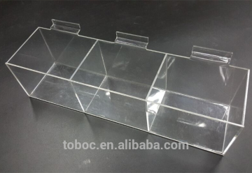 Custom slatwall retail store 3 dividers acrylic compartment storage box display