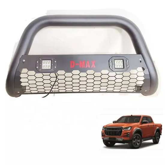 Black Carbon Iron Bull Bar with Skid Plate and LEDs for IS-UZU D-MAX