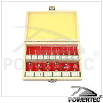 POWERTEC 15PCS router bit set with wooden case