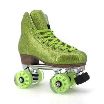 Professional Quad Roller Skates with 4 Wheels, Green Glitter Style, Rainbow Patines - New Model
