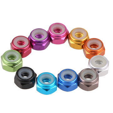Anodized Aluminum Hexagonal Nylon Insert Locknuts in M2.5, M6, and M8 Sizes: Self-Locking Nyloc Nuts