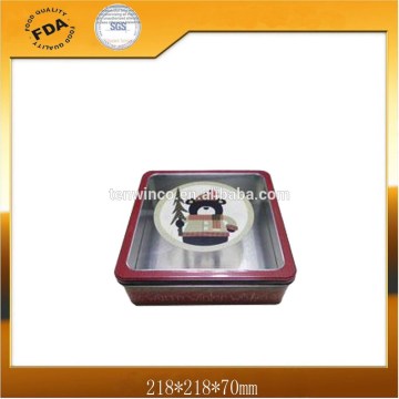 Square Tin Box with Printing PVC Window Empty Tin Case