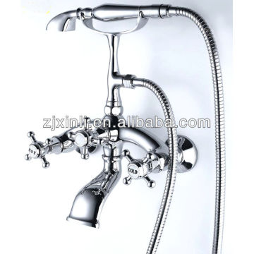 High Quality Dual Handle Brass Bath Tap With Hand Shower & Hose, Polish and Chrome Finish