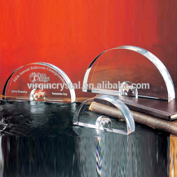 Crystal semicircle award with globe insert half round award for logo engraved