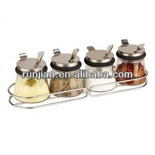 4 jars Glass flavor pot seasoning bottle seasoning box lid of stainless steel