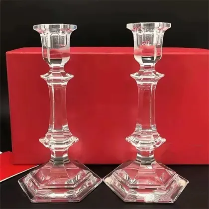 Modern Baccarat Crystal Candle Holders with Laser Logo - Wedding Gift Box for Decoration