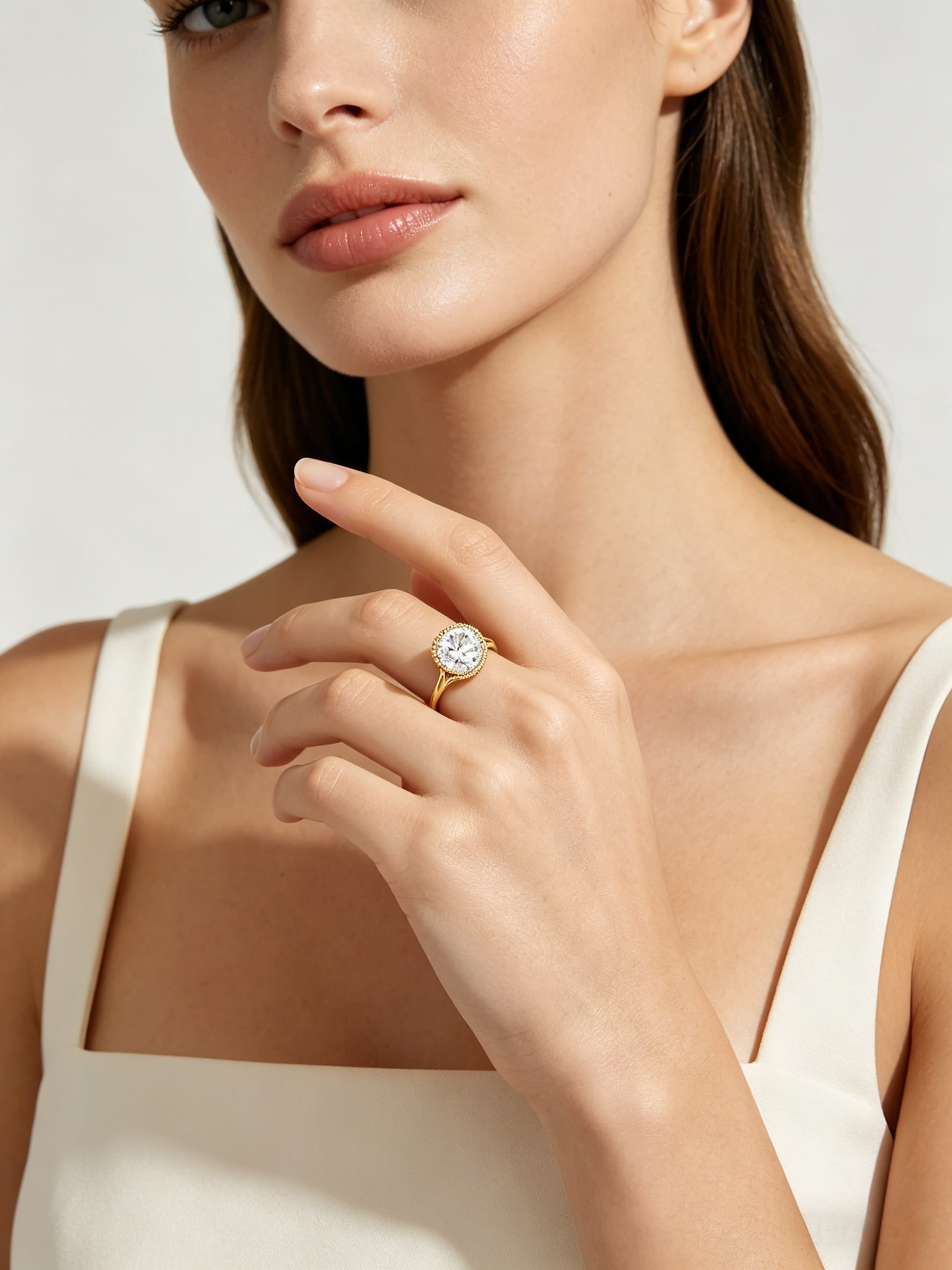 Εξατομικευμένο χρυσό 18 καρατίων στρογγυλό εργαστηριακό δαχτυλίδι αρραβώνων που επιδεικνύει μέγιστη φωτιά και λάμψη