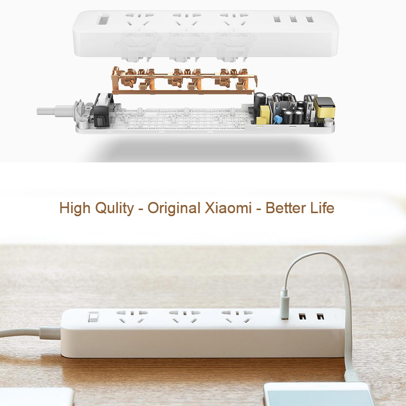 Original Xiaomi power Strip With 3 USB Extension Socket Plug Multifunctional Fast Charging Power Strip 10A 250V 2500W MI Adapter