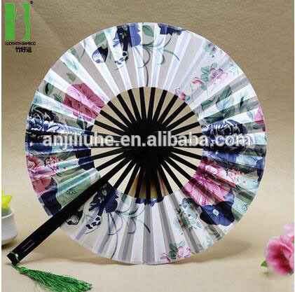 Japanese bamboo folding promotional round nylon folding fan stand