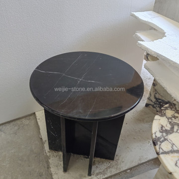 Custom Villa Furniture Polished Matt Black Marquina Natural Marble Coffee Table Set with Black Marble Base