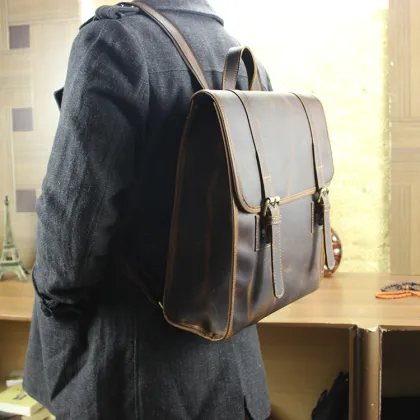 Classical design Crazy horse leather backpack for men