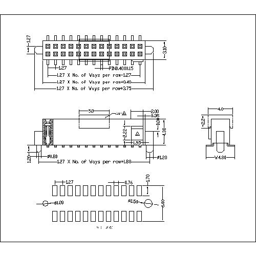 FHCM10-XXDXXXXX 1.27 mm Female Header Dual Row SMT Type With Different Post And Half Bump