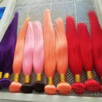 10" to "30" Inch Virgin Human Hair Bundles: 100% Original Brazilian Silky Straight Ombre Two Tone Pink, Green, Red, and Blue Colored Extensions